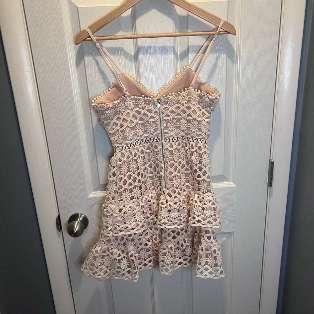 Lulus pale blush lace crotchet ruffle mini sleeveless dress - Picture 5 of 10